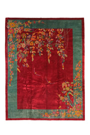 Antique Chinese Art Deco 'Walter Nichols' rug, 139x107 inches, featuring intricate decorative patterns.